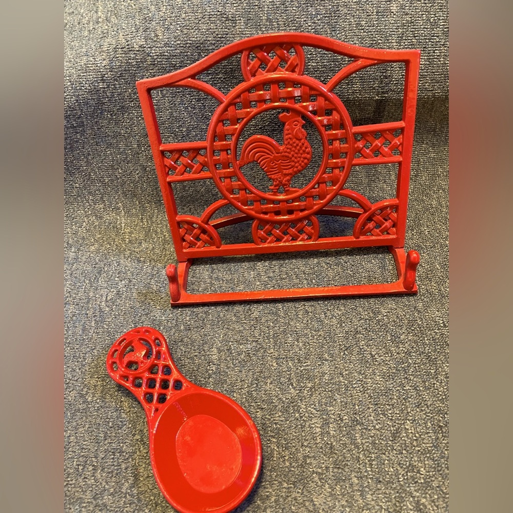 Rooster cookbook holder & spoon rest